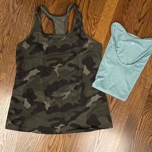Old Navy Active Go-Dry 2 Tops: size Medium. Camo Racerback & Green Short sleeve